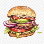 美食插画, 汉堡包插画 透明背景PNG