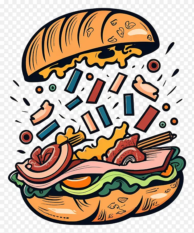 汉堡美食插画