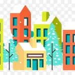 多彩小镇风景插画 透明背景PNG