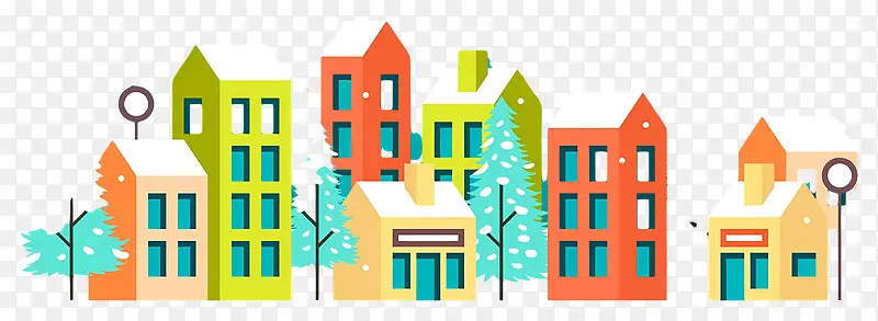 多彩小镇风景插画