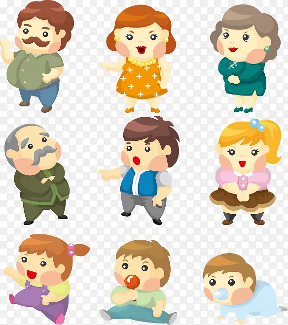 可爱的卡通家庭人物矢量素材,