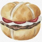 美食插画 汉堡包插画 水彩风格插画 快餐插画 食物插画 艺术插画 透明背景PNG