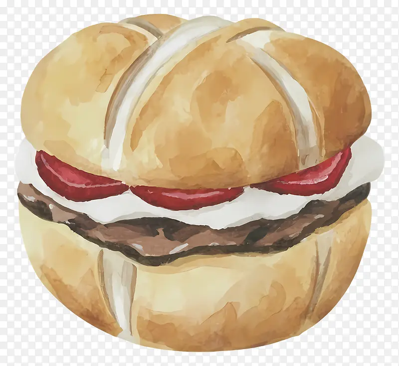 美食插画 汉堡包插画 水彩风格插画 快餐插画 食物插画 艺术插画