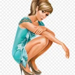 蓝裙女子插画 高清PNG