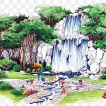 手绘山水画 免费PNG素材