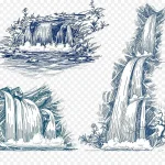 手绘瀑布风景 高清PNG