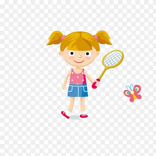 手绘羽毛球女孩素材