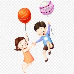 手绘男孩女孩素材 透明背景PNG