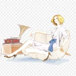 手绘留声机女人 免费PNG素材