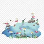 手绘卡通手绘池塘 PNG素材下载