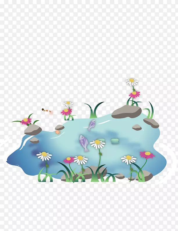 手绘卡通手绘池塘