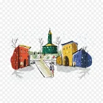 手绘城市建筑 插画 手绘 高清PNG