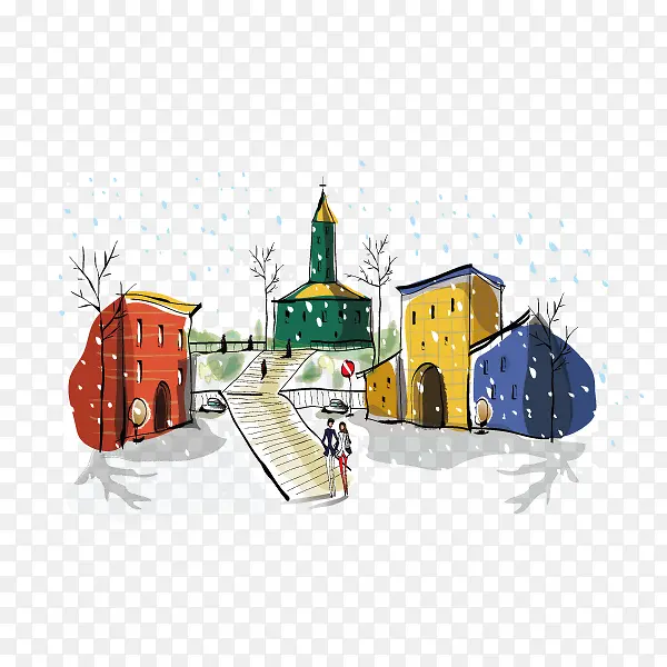 手绘城市建筑 插画 手绘