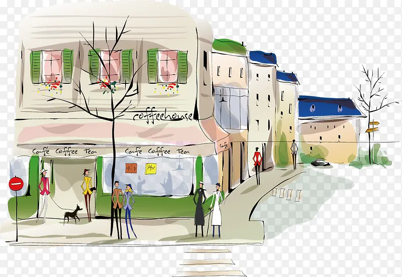 手绘城市建筑 插画 手绘