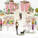 手绘城市建筑 插画 手绘 高清PNG