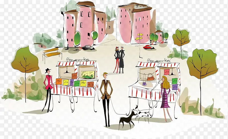 手绘城市建筑 插画 手绘