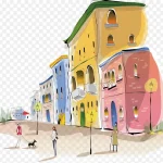 手绘城市建筑 插画 手绘 高清PNG