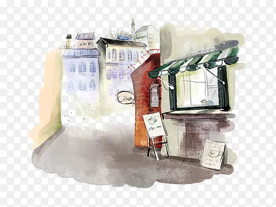 手绘房子和商店