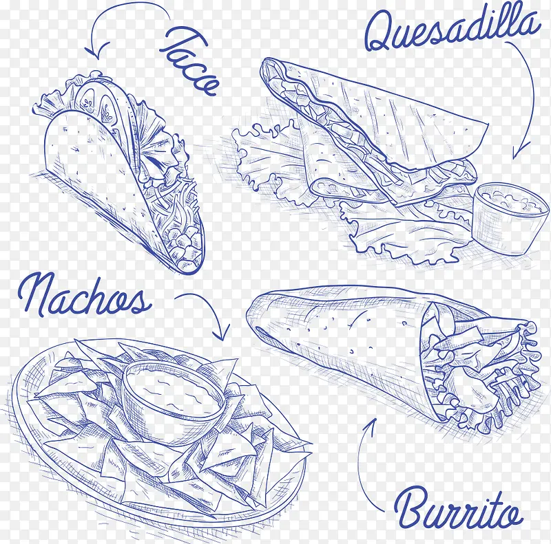 矢量蓝色手绘食物