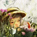 花丛人物插画 免费PNG素材