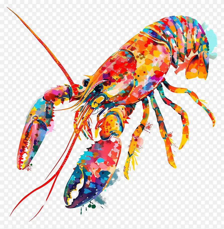 彩色水彩龙虾插画