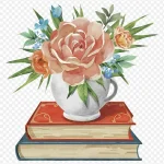 花朵与书籍插画 透明背景PNG