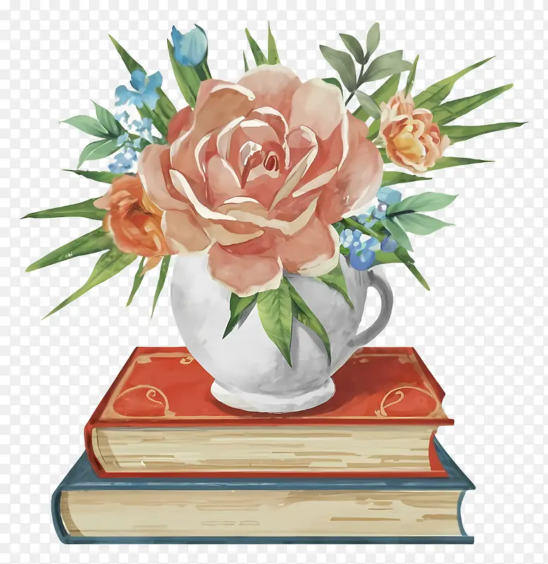 花朵与书籍插画