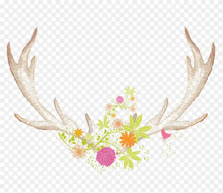 鹿角花朵手绘免扣素材