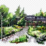 手绘户外公园 高清PNG