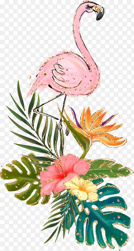 卡通手绘夏日手绘火烈鸟