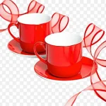 红色杯子红色丝带 透明背景PNG
