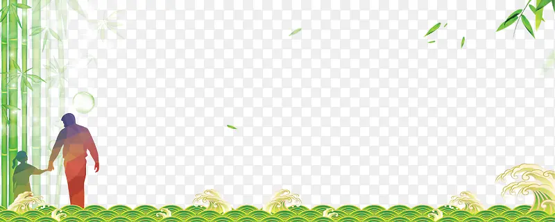 绿色竹子海浪边框装饰