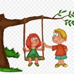 卡通可爱小孩荡秋千 透明背景PNG