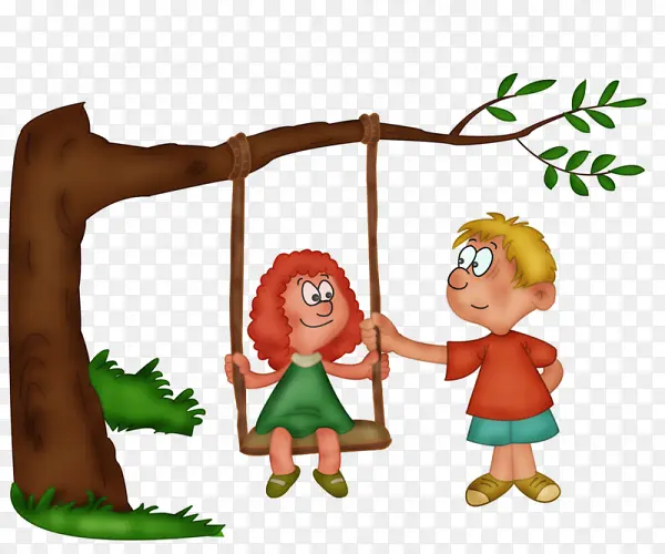 卡通可爱小孩荡秋千