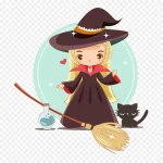 万圣节女魔法卡通可爱 透明背景PNG