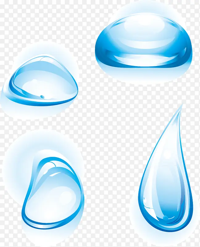 矢量晶莹剔透蓝色水滴