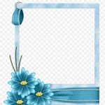 水蓝色花 水蓝色边框 免费PNG素材