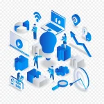 2.5D矢量蓝色简约放大镜 透明背景PNG