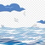 卡通蓝色色调大海蓝色云朵 透明背景PNG