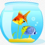 蓝色鱼缸红色金鱼蓝色金鱼 PNG素材下载