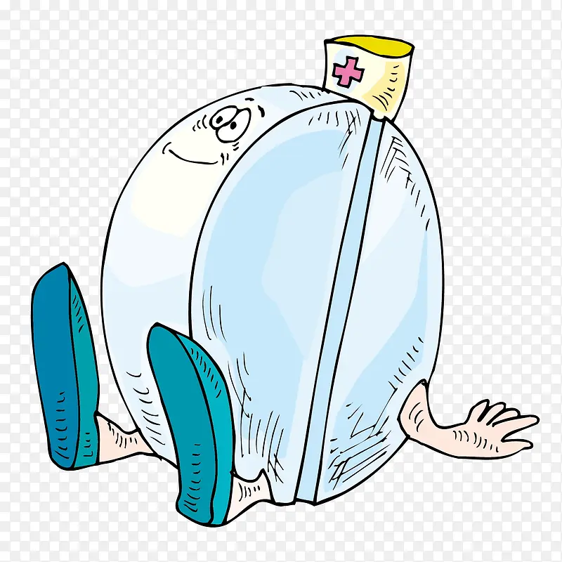 卡通蓝色药片人矢量