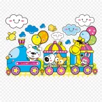 卡通火车动物白云 透明背景PNG