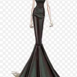 外国服装设计黑色长裙绘画 透明背景PNG