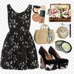 小碎花黑色长裙搭配 免费PNG素材