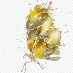 黄色蝴蝶水彩画 透明背景PNG