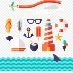 扁平化海滩设计元素 免费PNG素材