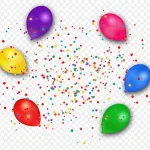 彩色气球和纸屑 透明背景PNG