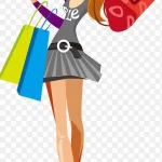 时尚购物女郎剪影 透明背景PNG