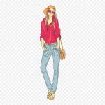时尚女郎旅行插画矢量素材 高清PNG