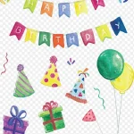 创意水彩庆祝生日 透明背景PNG